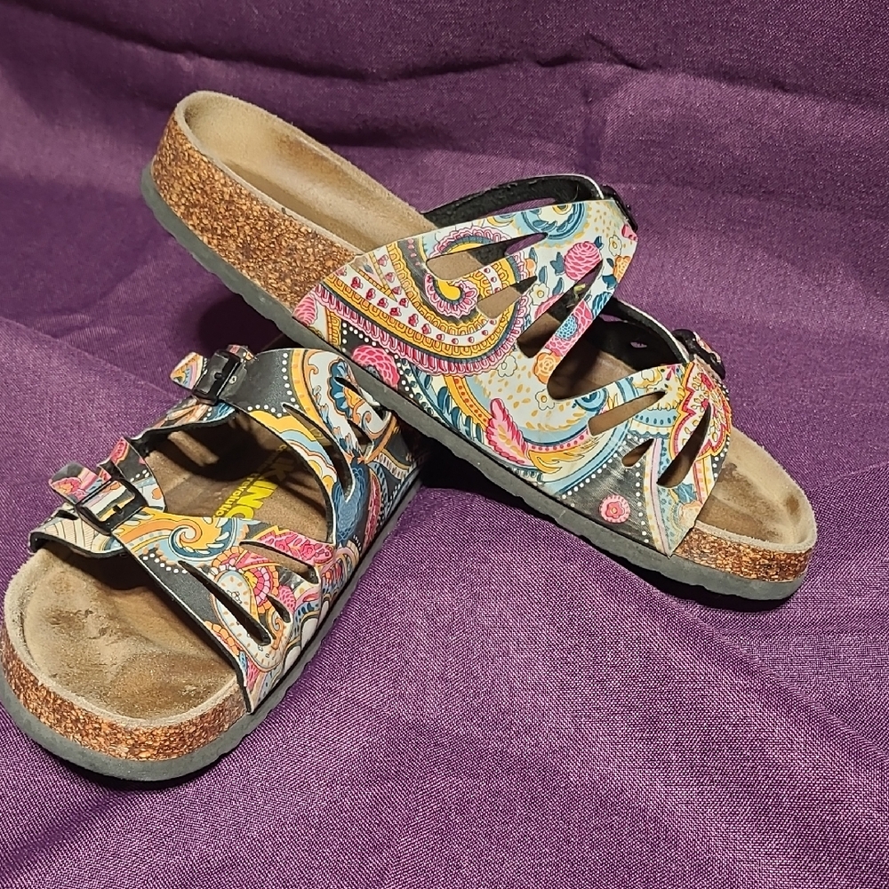 Viking Pink and Yellow Paisley Sandals with Cork Footbed